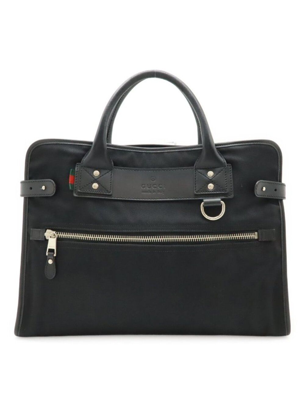 Gucci Business Briefcase Document Purse Nylon Canvas Black Silver